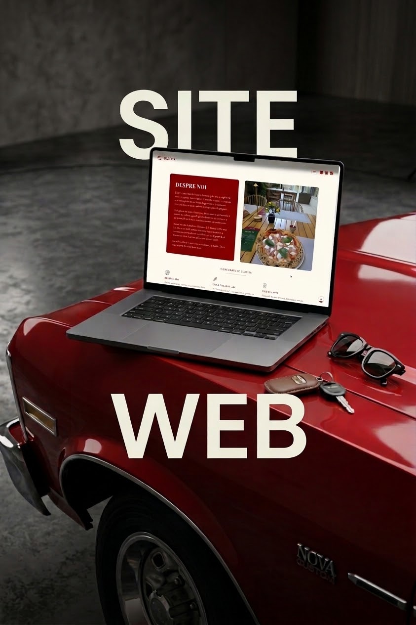 Mockup site web Sami's Pizza, afișat pe ecranul unui laptop